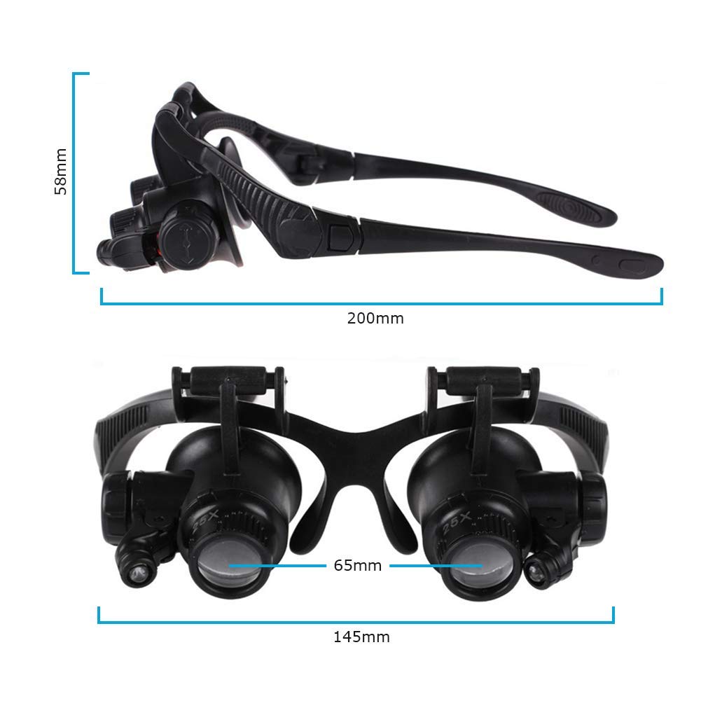 Lychee Loupe avec lumière LED, bandeau mains libres, zoom 1x à 3,5x