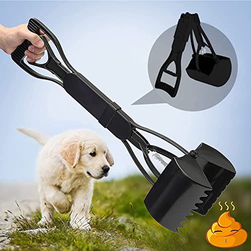 Tezam Pet Pooper Scooper,Handle Foldable Poop Scoop Shovel,Portable Dog Poop Container for Large & Small Dogs Waste Pick Up (Black)