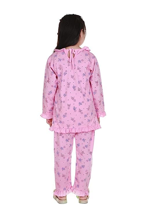 Image of Jain Traders Baby Girls Floral Print Hosiery Cotton Top & Pyjama Set
