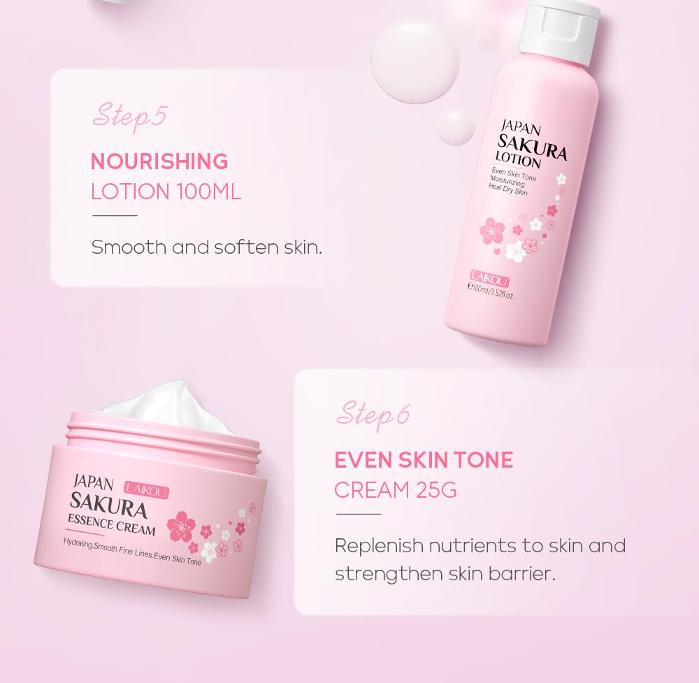 SAKURA スキンケアセット Amazon.co.jp: YAYAMIYA 洗顔料 アイクリーム 乳液 6点セット Sakura