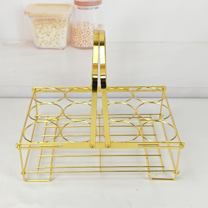 12 Bottle Metal Beer Carrier Stand with Handle, Gold Finish Iron Bottle Holder Rack for Beer, Soda, Cold Drinks, Water Bottles, Tabletop Storage Organizer for Home, Bar, Party, Kitchen Counter-image-14