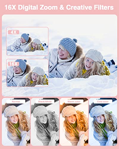 Digital Camera For Kids, Lecran 1080P 44Mp Kids Camera With 32Gb Card Point And Shoot Camera With 16X Zoom, Compact Portable Cameras Christmas Birthday Gift For Children Kids Teens Girl Boy(Pink) #TOP4