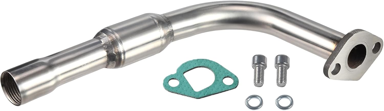 Upgraded Stainless Steel Polished Exhaust Pipe With Female Threaded For Coleman Powersports CT200U,CT200U-EX,BT200X,For Predator 212cc 196cc Go Kart& Mini Bike, For Honda GX160,GX200 Silver
