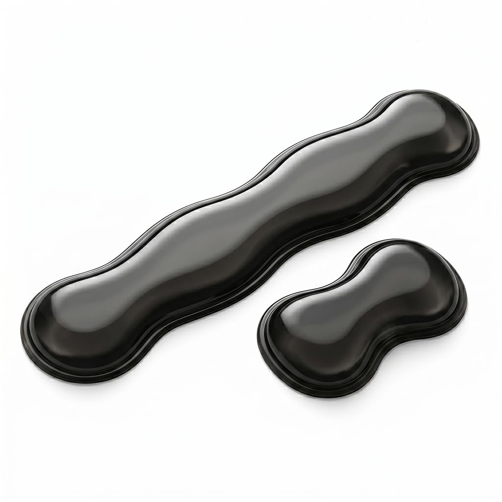 Mouse & Keyboard Wrist Rest Pad Set of 2 Black Silicone Gel Hand Rest Non-Slip Footpad 14" Ergonomic Design Wrist Support for Office Computer Laptop Mac Typing Pain Relief Desk Gaming Accessory-image-14