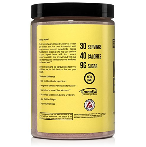 Fruit Punch Naked Energy – Fruit Punch Flavored All Natural Pre Workout Supplement for Men and Women, Vegan Friendly, No Added Sweeteners, Colors or Flavors – 30 Servings