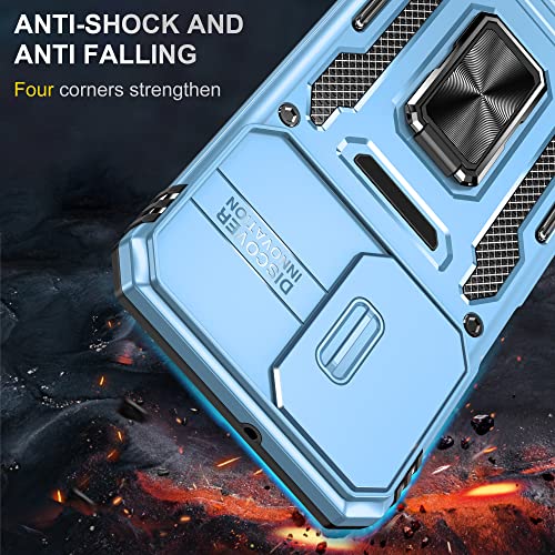 Image of Polycarbonate Slide Camera Cover with Ring Holder Mobile Phone Back Cover for Samsung Galaxy A23 (Blue)