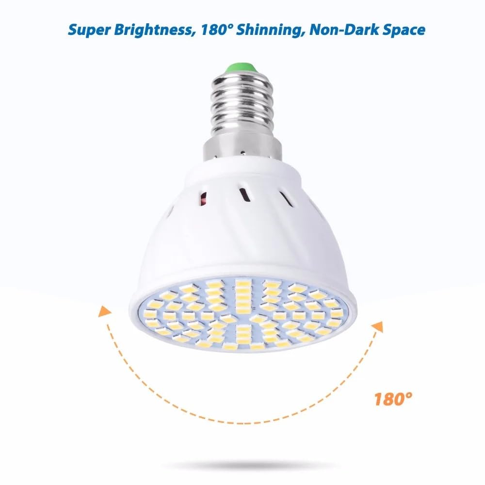 HHF Iluminación del hogar, Paquete de 20, bombilla de foco LED E14 AC220V SMD2835 48 LED/60 LED/80 LED bombillas LED luz del hogar(Wam White,E14 80leds 8W)