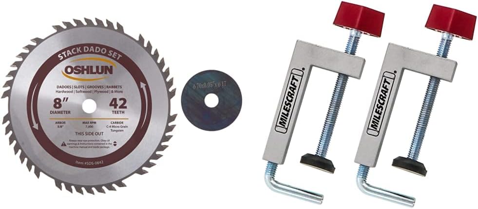 Oshlun SDS-0842 8-Inch 42 Tooth Stack Dado Set with 5/8-Inch Arbor & Milescraft 4009 FenceClamps- Universal,Silver