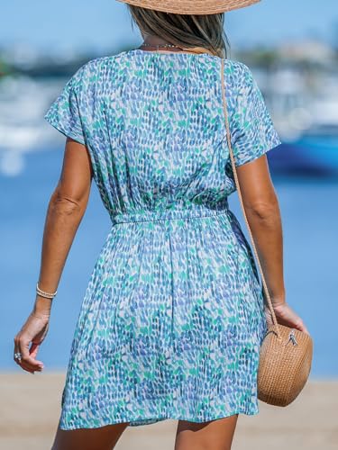 Image of CUPSHE Women's Swimsuit Coverup Casual V Neck Beach Dress Short Sleeve Elastic Waist Swimwear Cover Ups 2026 Beachwear