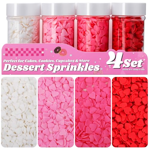 Image of Heart Sprinkles for Cake Decorating, 11.3oz Edible Red White Pink Sprinkles | 4 Colors Set for Valentines Mothers Day Baking Cupcakes Cookies
