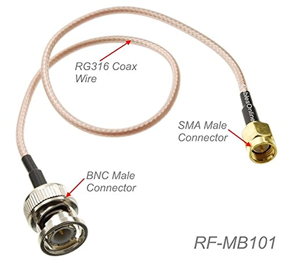 CablesOnline, 1ft. SMA Male to BNC Male RG316 Coax Low Loss RF Cable, RF-MB101