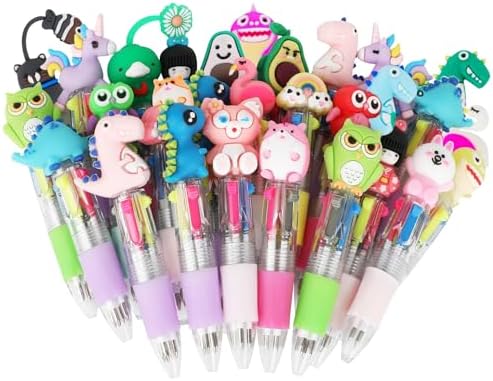 12 Stylos à Bille 4 Couleurs Kawaii – Mini, Rétractable, Pointe 0,5 Mm – Cadeau Enfant, Fête, école