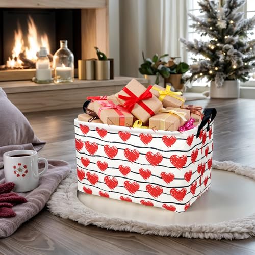 Image of Valentine's Day Basket Gift for Empty Cute Heart Large Storage Bin for Kid and Baby Room Decor (Red Love)