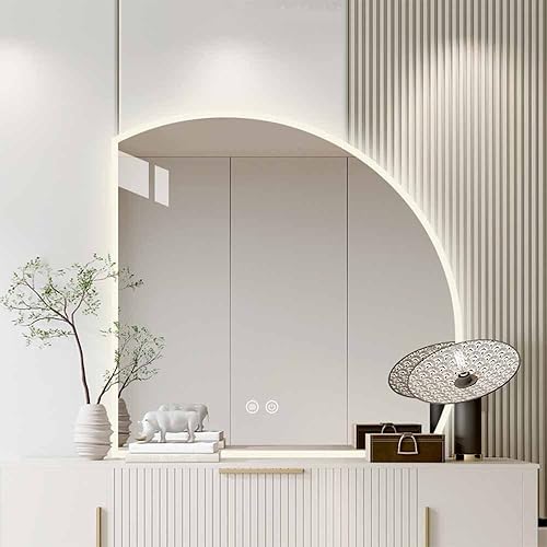 EUROO Espejo de pared retroiluminado, espejo de baño antivaho, espejo de maquillaje regulable de 3 colores, espejo de tocador de dormitorio, espejo