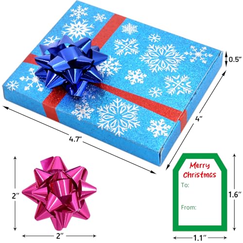 ceiba tree Glitter Christmas Gift Card Holder Boxes Money Holders for Cash 24 Pcs 4.7X4 inch with Wrapping Bow Gift Tags Labels Stickers Small Gifts Wrap