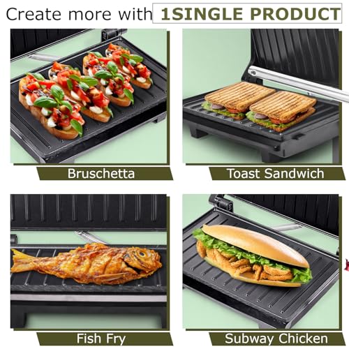 Image of SHEFFIELD CLASSIC 1200W Sandwich Griller & Toaster | 180 Open Flat Contact Grill with Fixed Non-Stick Plates, Adjustable Height Control & Automatic LED Indicators (White)