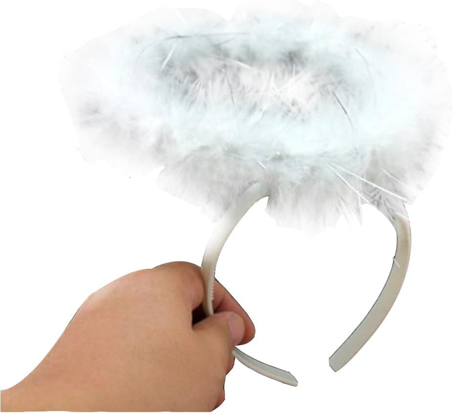 Topshop Feather Angel Halo Headband Fancy Xmas Party Dress Headwear Costume (White)