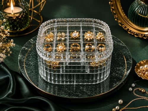 Image of Xmart India Acrylic Jewellery Organizer Box with Lid, Transparent Storage Case for Earrings, Rings, Necklaces, Bracelets and Makeup Accessories for Women and Girls (3 Layer)