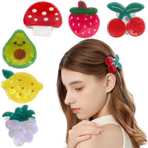 Bgffuy Fruit Hair Clips for Women & Girls - Cute Strawberry, Cherry, Lemon, Grape & Mushroom Claw Clips - Small Barrettes Clips Gift Set