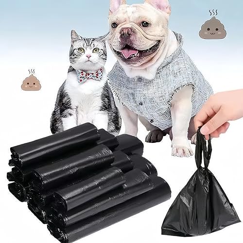 Wobestod 100 pezzi Sacchetti Cane Cacca Sacchetti per Bisogni dei Cani Gatti Extra Spessi Sacchetti Cacca Con Gancio per Cani Gatti 15 x 25 cm Mini Sacchetti per La Cacca degli Animali, Nero