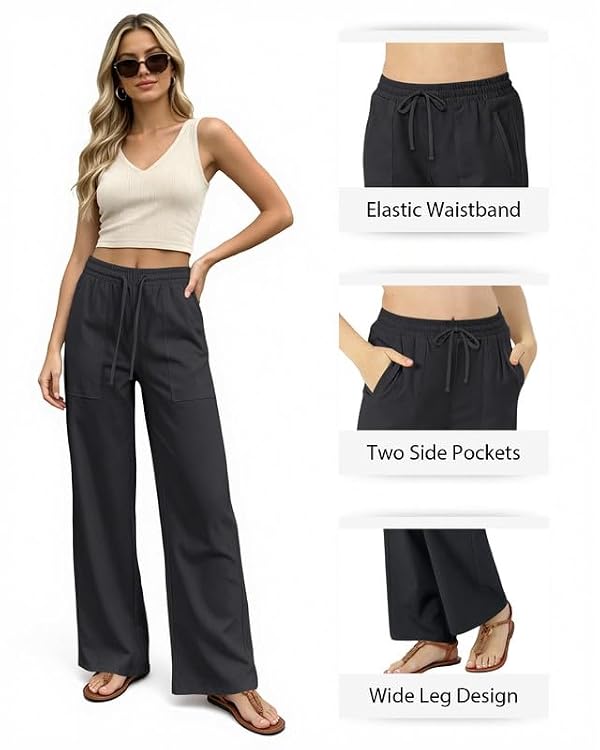 keriffe Womens Casual Linen Pants Drawstring Wide Leg Summer Beach Trousers by keriffe - Used condition - Image 4