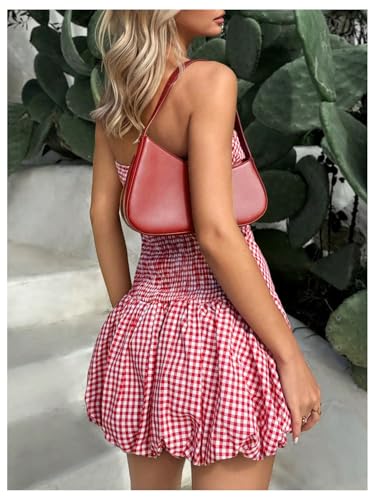 Milumia Women's Gingham Plaid Print Strapless Tube Dress Flared Mini Bubble Dresses3