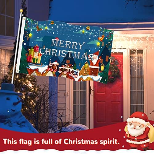 Christmas Flag Banner, 6Ft x 3Ft Xmas Garden Yard Decor Flag with Eyelets, Merry Christmas Festival Flags for Indoor and Outdoor Houses Decorated (Blue)