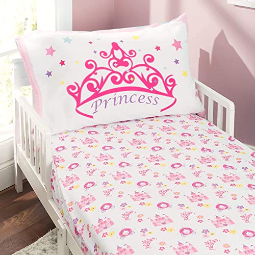 Everyday Kids Toddler Fitted Sheet And Pillowcase Set -Princess Storyland- Soft Breathable Microfiber Toddler Sheet Set #TOP1
