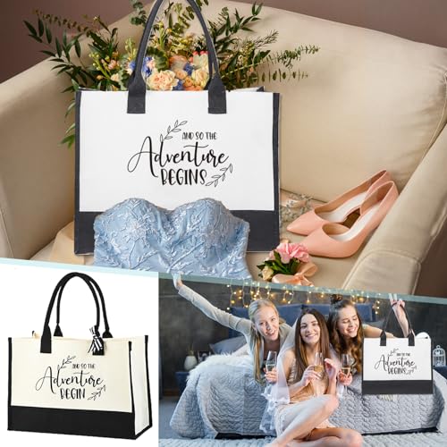 Image of Wedding Gift Canvas Tote Bride Bag,Retirement Gift Grandma Bag And So The Adventure Begins Mrs Large Tote Bag