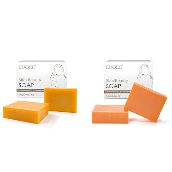 EUQEE Turmeric Kojic Acid Soap & Papain Kojic Acid Soap for Skin Beauty Reduce Dark Spot with a Foaming Net - 142g x 2 Bars