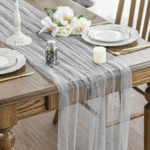 Artoid Mode Grey Gauze Pearl Table Runner 70 x 300 cm