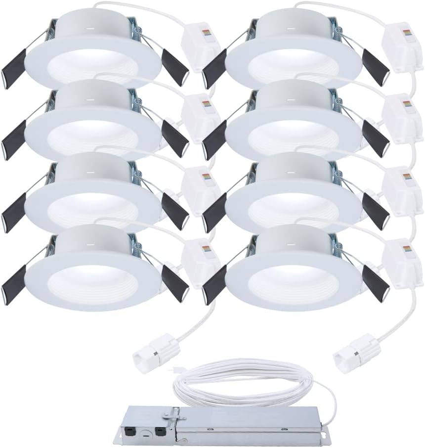HALO Quicklink 4 Inch Canless Direct Mount Recessed Lighting LED Light for Ceiling and Shower - 8 Pack Starter Kit - 620 Lumens - 5 Selectable Color Temperatures, 0-10V Commercial Dimming