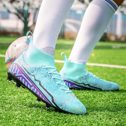 Image of Soccer Cleats Mens High Tops Football Cleats Professional Athletic | soft breathable synthetic leather,anti-slip studded outsole,training and competition cleats men