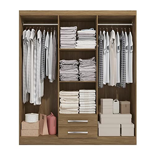 Guarda-roupa Solteiro Kappesberg 2 Espelhos 6 Portas 2 Gavetas Nogueira