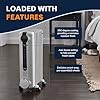 De'Longhi Oil-Filled Radiator Space Heater, Full Room Quiet 1500W, Adjustable Thermostat, 3 Heat Settings, Digital Timer, ECO Energy Saving Mode, Safety Features, Light Gray, Radia S TRRS0715ECA