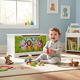 Leomark Hölzern Kindertruhenbank – Zoo- Kinderbank, Behälter für Spielzeug, Truhe für Kinderzimmer, Kindermöbel, Sitzbank mit Stauraum für Spielsachen, Höhe: 32 cm - 2