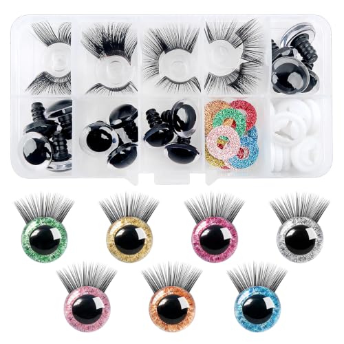 TOAOB 14pcs 16mm Safety Eyes Plastic Glitter Safety Eyes with Eyelashes