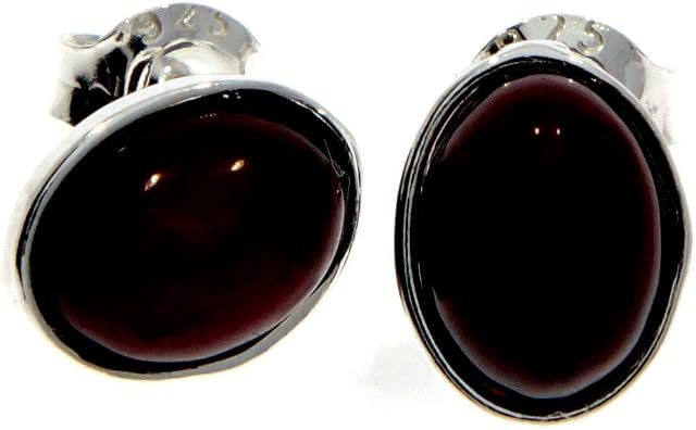 Cognac Baltic Amber 925 Sterling Silver Delicate Stud Oval Earrings M637C