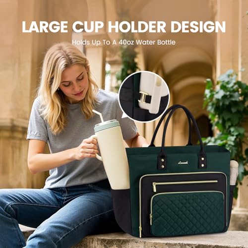 Image of LOVEVOOK Laptop Tote Bag for Women With Large Cup Holder, Work Bags Teacher Nurse Computer Bag, 15.6 Inch Professional Briefcase Business Travel Large Purses Handbag, Diaper Bag With Multi-Pockets