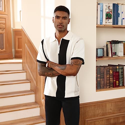 Men's Fashion Polo Shirts Vintage Striped Knitting Shirts Casual Slim Fit Golf Shirts3