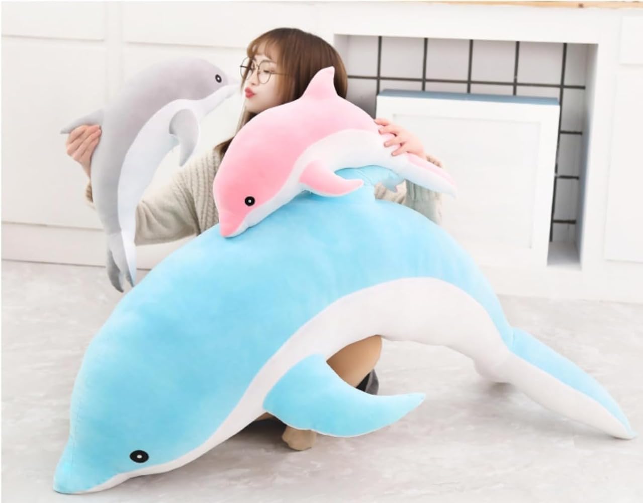 ぬいぐるみ、特大、かわいい、イルカの枕、お祝い、ふわふわ、青い女性、ギフト、大きいサイズ (160cm,ブルー) [並行輸入品]