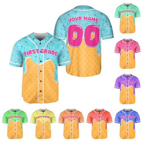 Personalized Ice Cream Drip Baseball Jersey Custom Name & Number Ice Cream Sprinkle Drip Baseball Jersey Unisex Summer Outfit miniatura 1