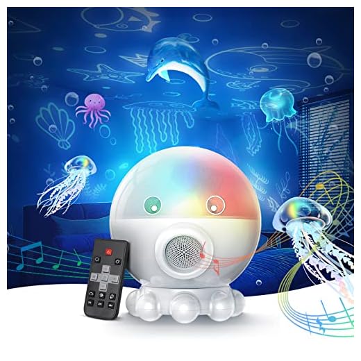 Ocean Night Light Projector for Kids, Octopus Decor Toys for 3-8 Year Old Boys, 3 in 1 Star&Moon Projection for 2-10 Year Old Girls, 9 Lullaby Songs, Toddler Toys, Adjustable 360-Degree Rotation