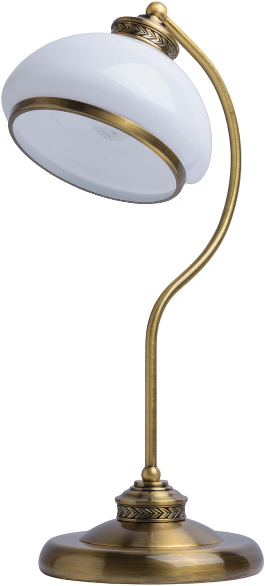 Chiaro 481031301 Traditional Table Lmp Brass Metal Colour White Glass Shade E27 1 x 60W 230V [Energy Class A]