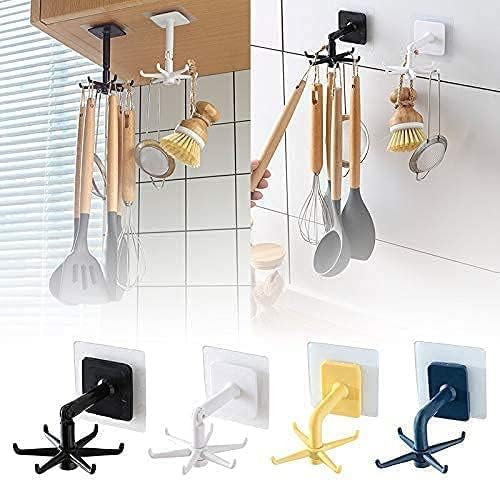 Image of Plastic 1 Piece 360 Rotating Folding Hook Self-Adhesive Wall Hook Hanger Sticker Mounted Utensil Hanging Storage Organizer Rotary Hook (Multi Color) - BAZ0573