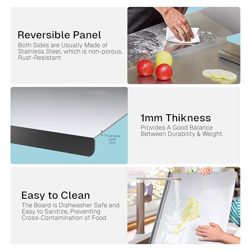 Image of HomeBasic Extra Large Steel Chopping Board 50x38 cm | Food Grade 304 SS, Reversible, Dishwasher Safe | Cutting Board for Dough, Vegetables, Meat | No Microplastics, Non-Porous, 1mm