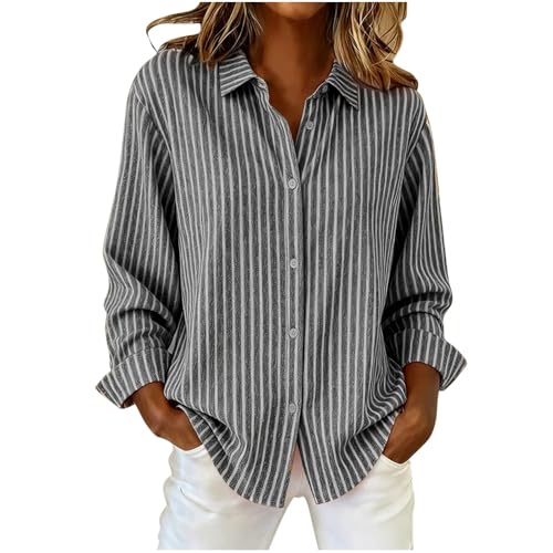 Button Down Shirts for Women Striped Long Sleeve Casual Collared Office Business Work Blouses Fashion Loose Tops