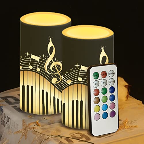 Emoming Golden Music Piano Flameless Candles Flickering Battery Operated Led Candles 2Pcs With Remote Color Changing/Timer, Home Bedroom Party Decor #TOP2