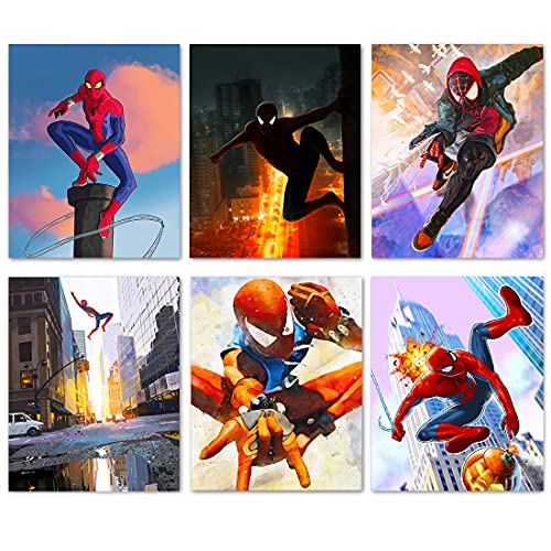 Superhero Poster - Set of 6 Canvas Superhero Room Decor for Boys 8X10" UNFRAMED Wall Decor for Guys Bedroom Living Room Cartoon Poster Toddler Boy Room Decor