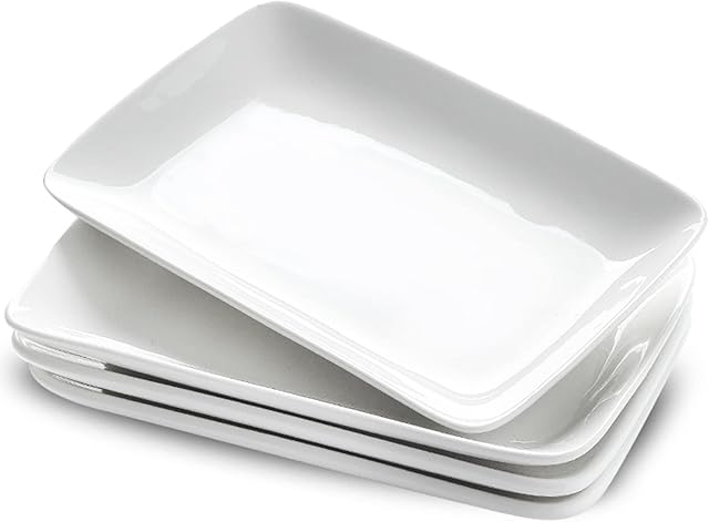 Prostokątny półmisek 23 cm, białe prostokątne talerze do serwowania, świąteczne talerze do serwowania żywności, podawania potraw deserowych, przekąsek, mięsa, rozrywka, impreza, zestaw 4 szt